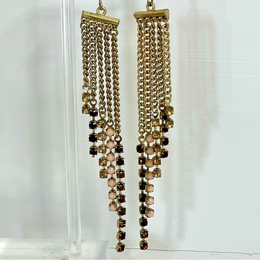 Vintage Gold Tone and Multicolor Crystal Dangle Earrings - Picture 2 of 11